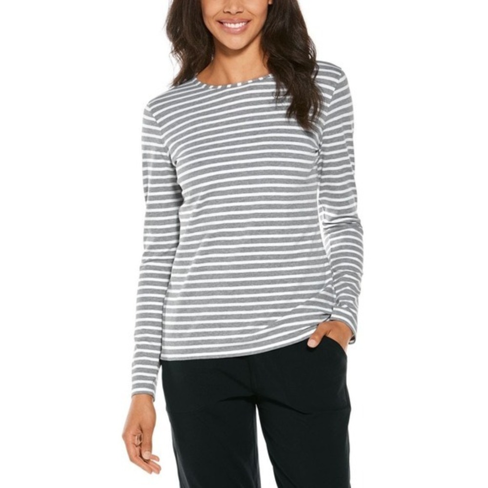 Coolibar Morada Everyday Long Sleeve T-Shirt Gray & White Stripe UPF 50+Sz Small